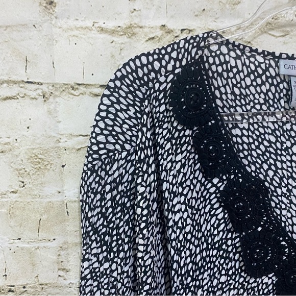 Catherines Black White Polka For Crochet Pleated Top - Picture 2 of 5